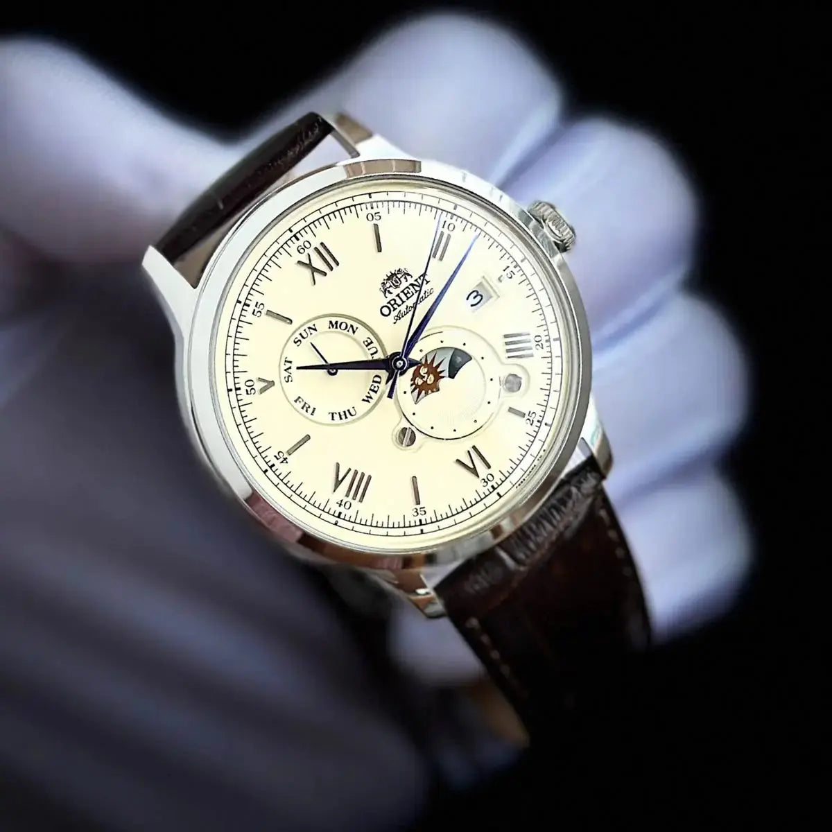 Zegarek Męski Orient Classic Sun & Moon  RA-AK0803Y10B + BOX Zegarek Męski Orient Classic Sun & Moon  RA-AK0803Y10B + BOX - Lorence 4942715029463
