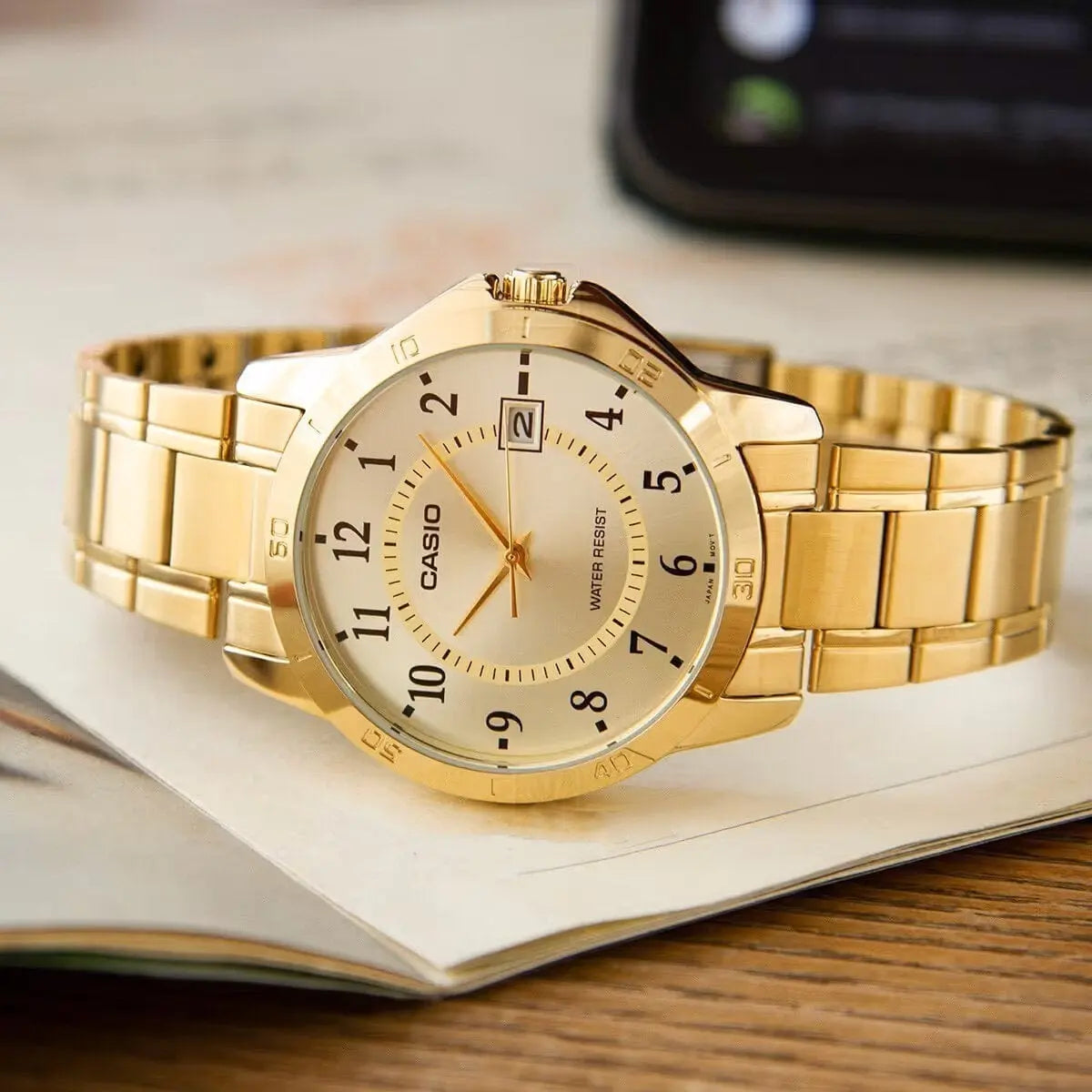 Złoty Zegarek Męski Casio MTP-V004G-9B Złoty Zegarek Męski Casio MTP-V004G-9B - Lorence 4971850056867
